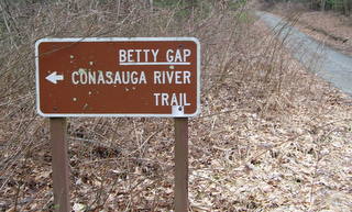 Betty Gap Trail Sign” height=